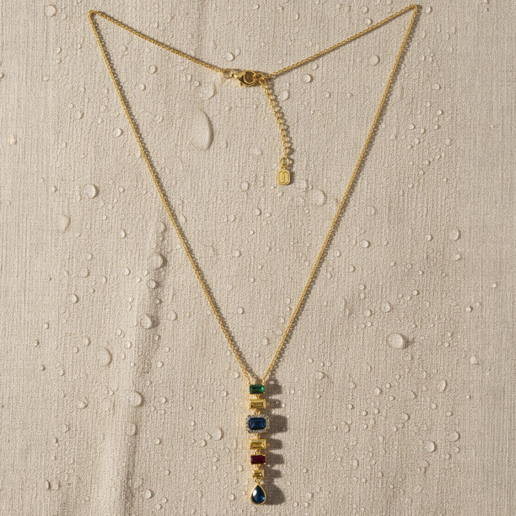 Flat Lay of KiraKira Statement Necklace | 925 Silver Gold-Plated from Nishani’s Kira Kira festive collection — handcrafted necklace in gold-plated 925 silver.