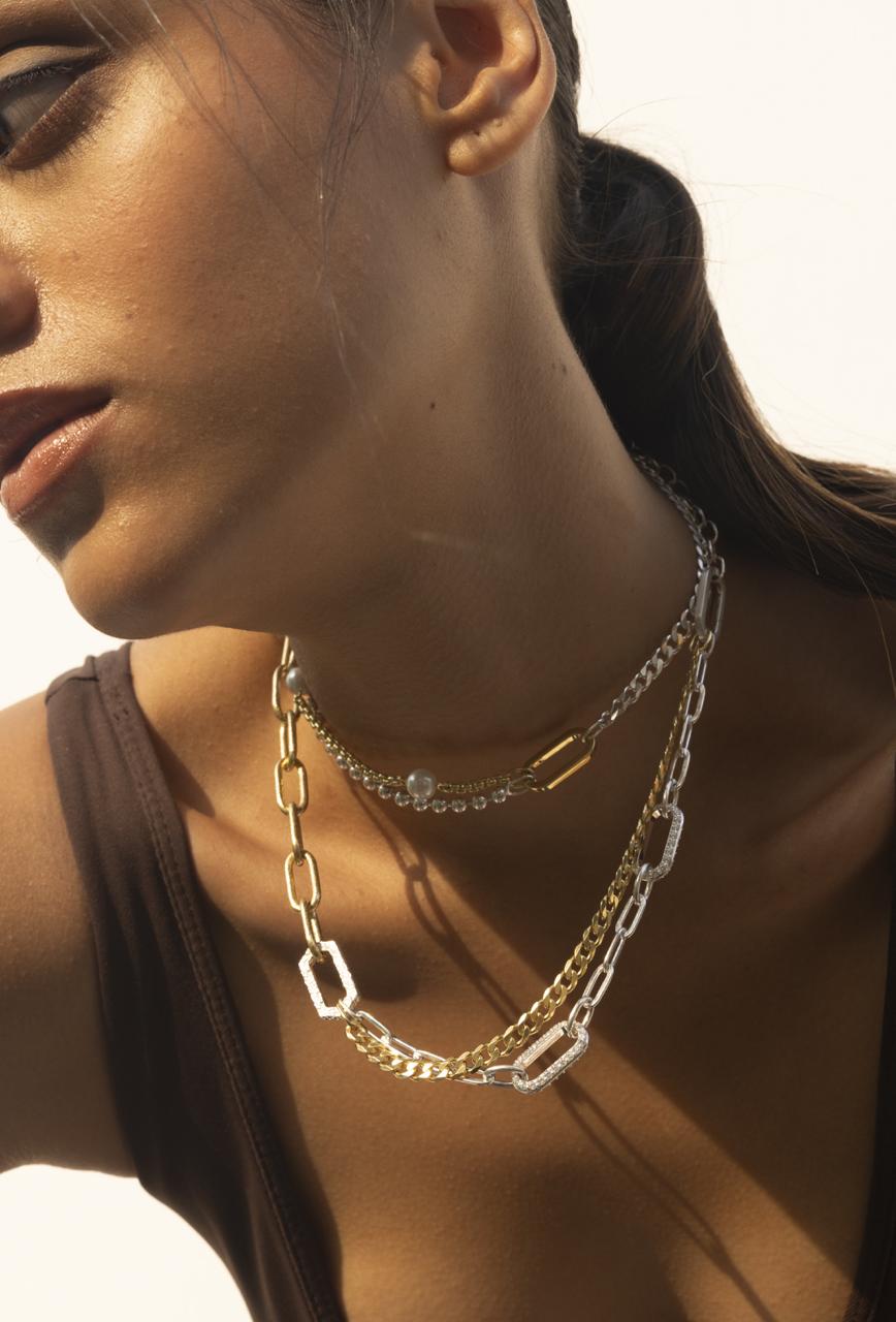 925 silver layering chains in gold and rhodium plating