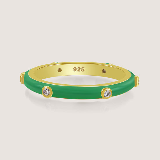 Gold-plated 925 silver multi-colour bands from the Enishi collection, celebrating unity and individuality — product - dark green front shot.