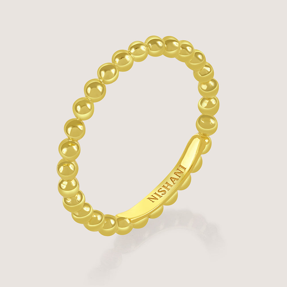 Close-up of Ukiyo Ball Ring — a minimal, gold-plated 925 silver design crafted for everyday wear from Nishani’s Ukiyo collection.