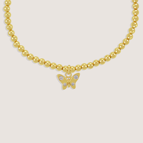 Close-up of Ukiyo Butterfly Charm Bracelet — a minimal, gold-plated 925 silver design crafted for everyday wear from Nishani’s Ukiyo collection.
