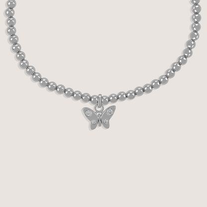 Close-up of Ukiyo Butterfly Charm Bracelet — a minimal, rhodium-plated 925 silver design crafted for everyday wear from Nishani’s Ukiyo collection.