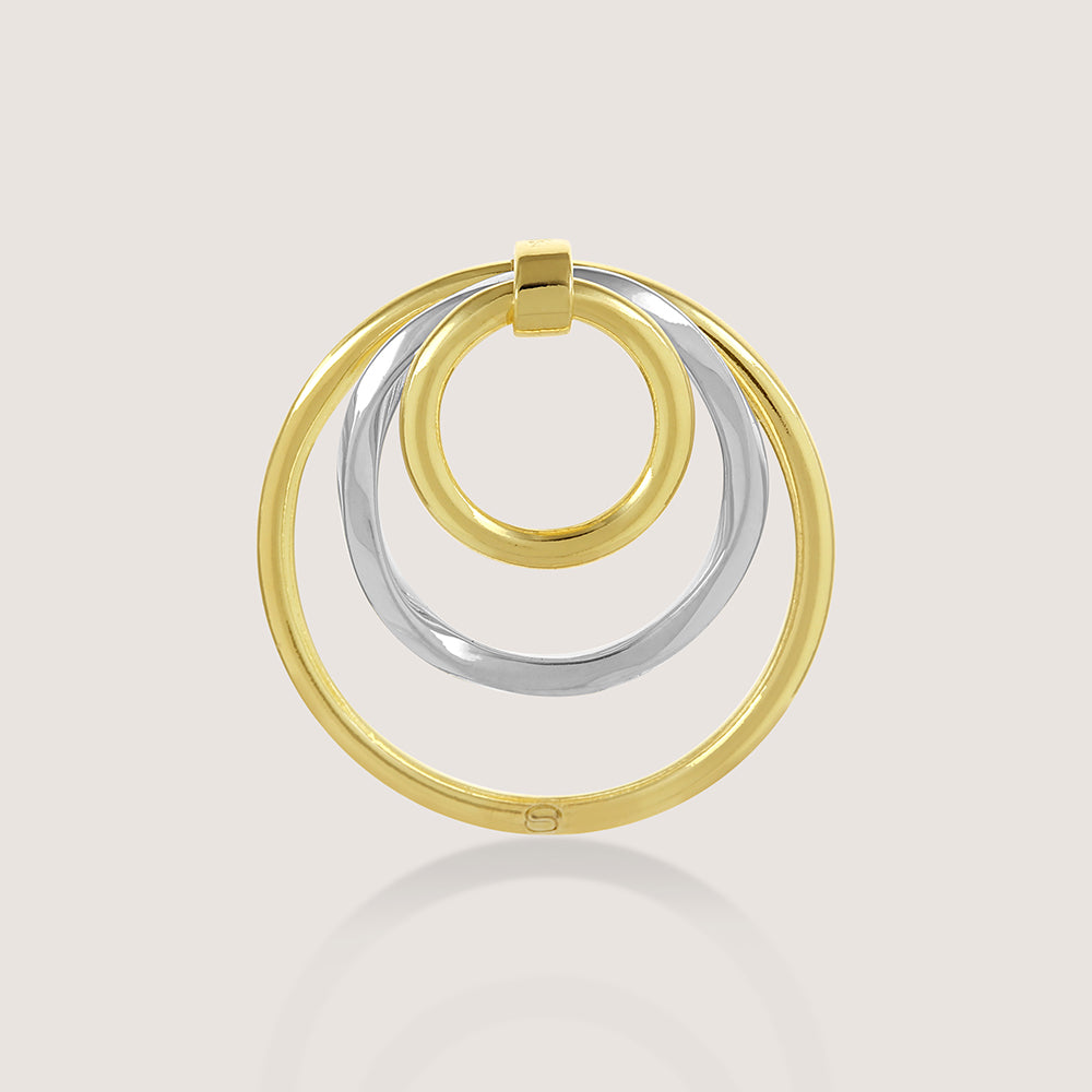 Dual-tone gold and rhodium circular dangler earrings in 925 silver, bold yet elegant — product - side shot.