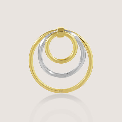 Dual-tone gold and rhodium circular dangler earrings in 925 silver, bold yet elegant — product - side shot.