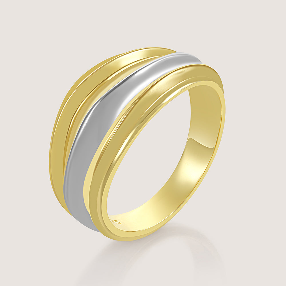 Dual-tone gold and rhodium signet band ring in 925 silver, bold everyday luxury — product - back shot.