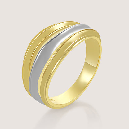 Dual-tone gold and rhodium signet band ring in 925 silver, bold everyday luxury — product - back shot.