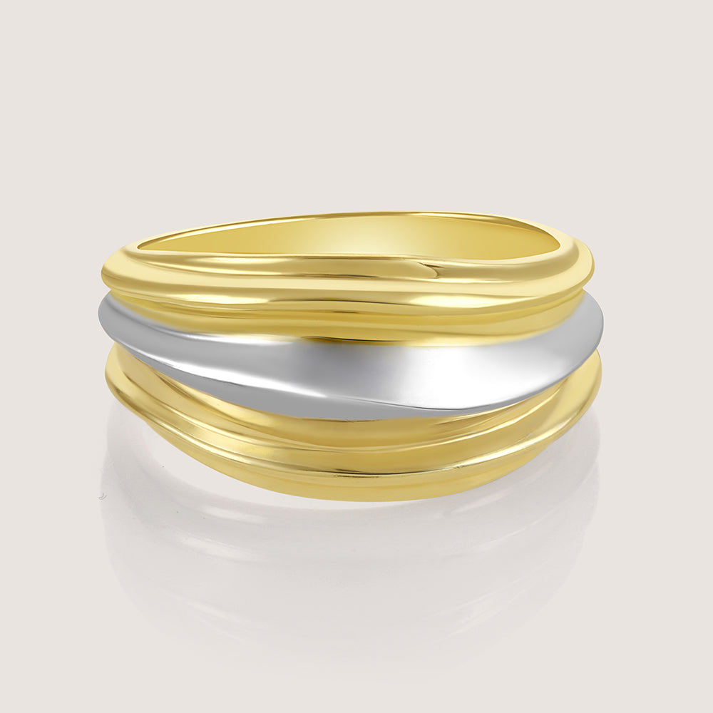 Dual-tone gold and rhodium signet band ring in 925 silver, bold everyday luxury — product - front shot.