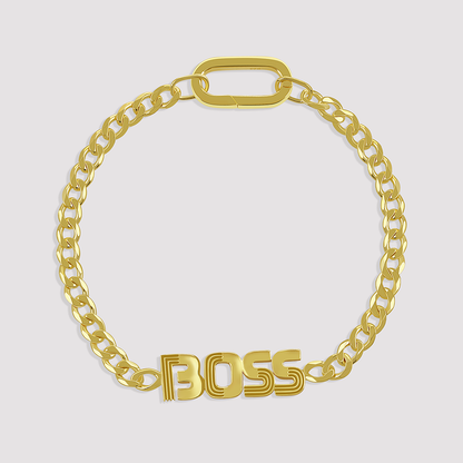Elegant gold-plated Boss bracelet crafted in 925 silver, perfect for confident women with a modern edge.
