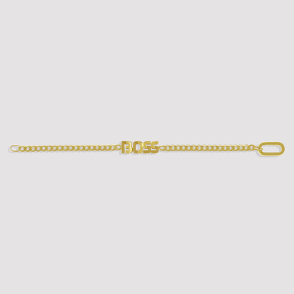 Elegant gold-plated Boss bracelet crafted in 925 silver, perfect for confident women with a modern edge.