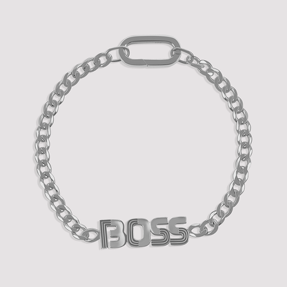 Elegant rhodium-plated Boss bracelet crafted in 925 silver, perfect for confident women with a modern edge.