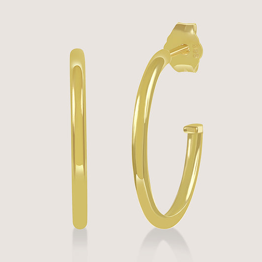 Gold-plated 925 silver hoops from the Enishi collection, minimal yet playful design — product - front shot.