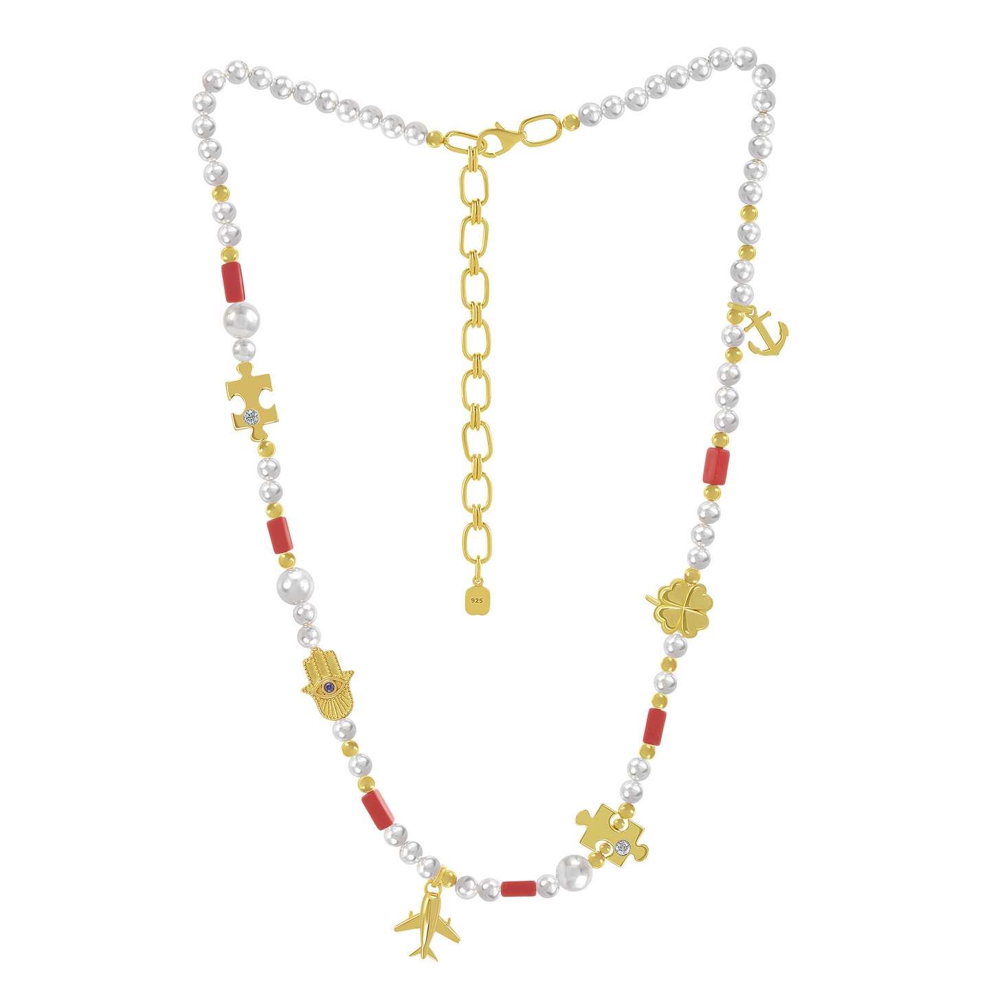 Gold-plated 925 silver necklace from the Enishi collection, colourful and modern — product - front shot.
