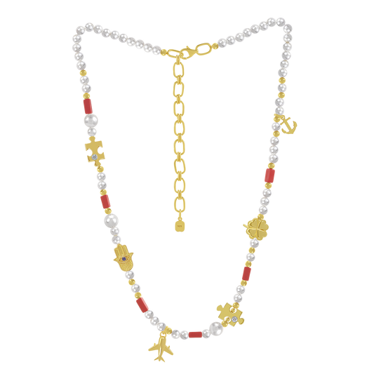 Gold-plated 925 silver necklace from the Enishi collection, colourful and modern — product - front shot.
