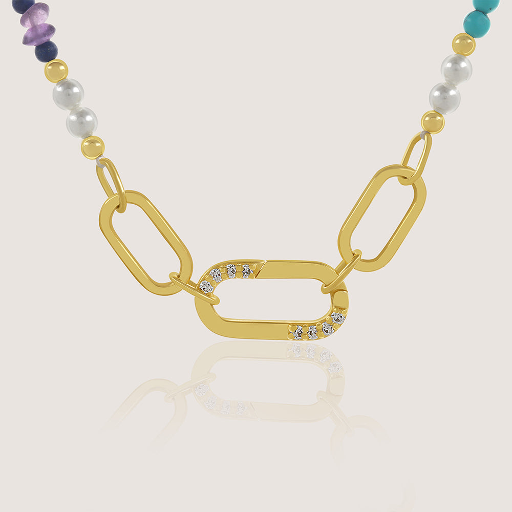 Gold-plated 925 silver necklace from the Enishi collection, colourful and modern — product - back shot.