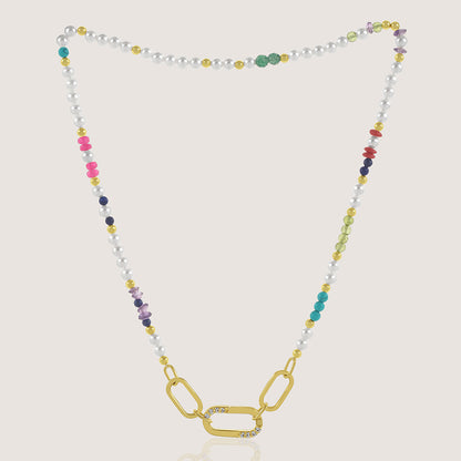 Gold-plated 925 silver necklace from the Enishi collection, colourful and modern — product - side shot.