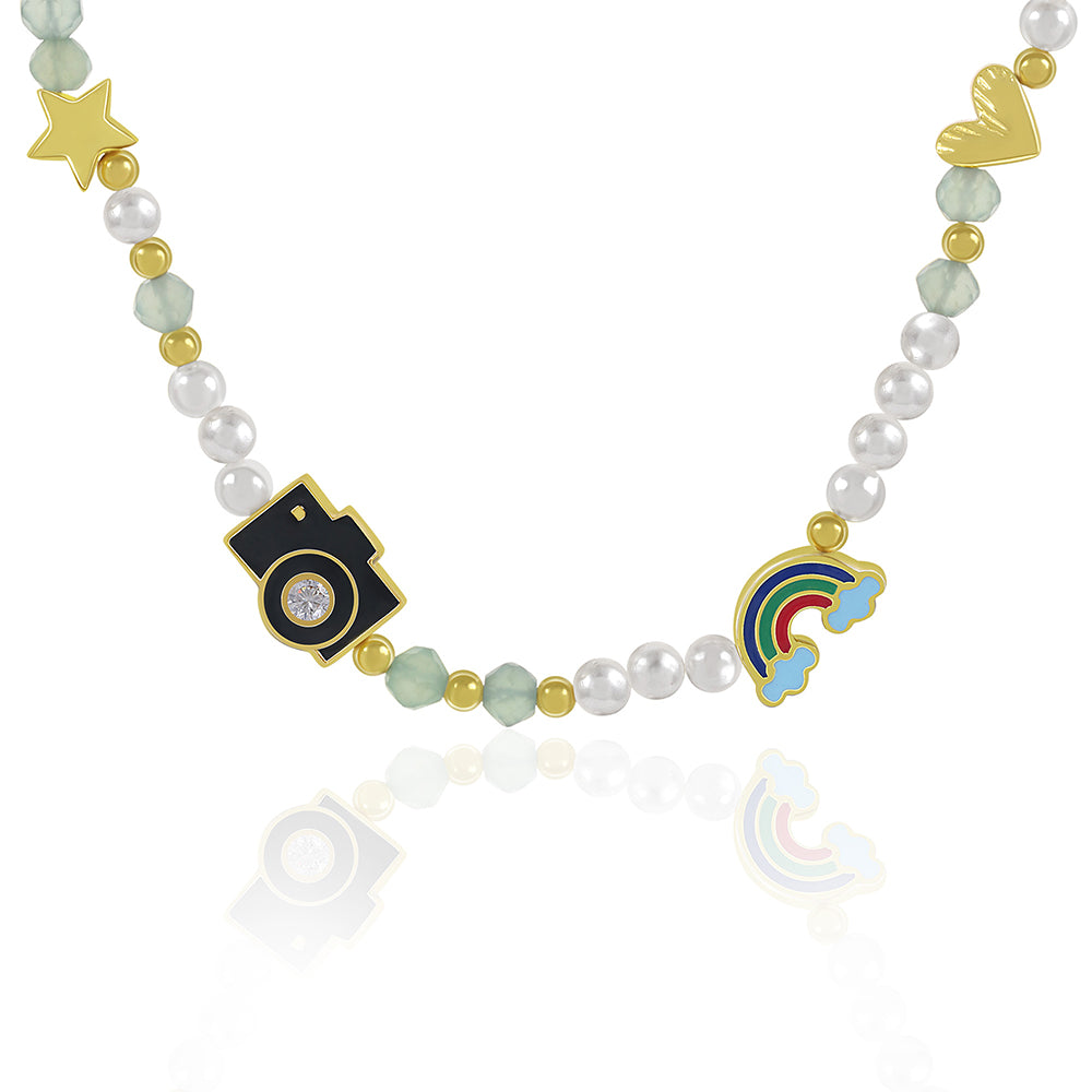 Gold-plated 925 silver necklace from the Enishi collection, colourful and modern — product - back shot.