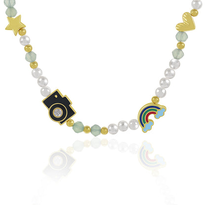 Gold-plated 925 silver necklace from the Enishi collection, colourful and modern — product - back shot.