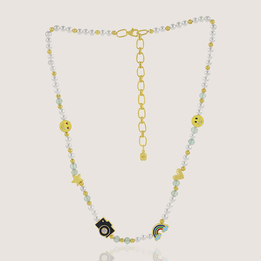 Gold-plated 925 silver necklace from the Enishi collection, colourful and modern — product - front shot.