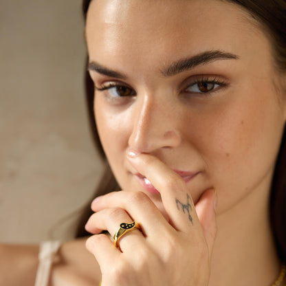 Gold-plated 925 silver ring from the Enishi collection, youthful dual-tone design celebrating bonds — model - close-up shot.