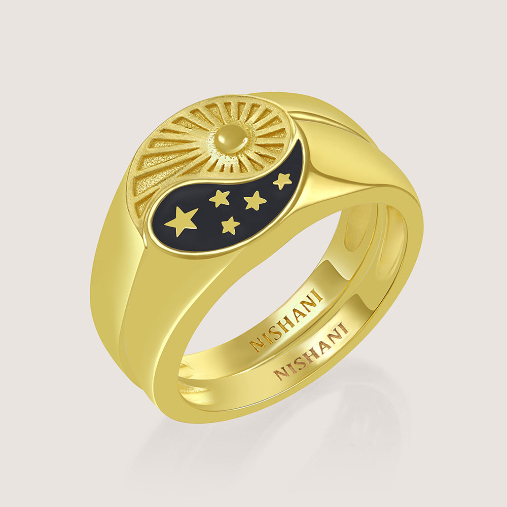 Gold-plated 925 silver ring from the Enishi collection, youthful dual-tone design celebrating bonds — product - front shot.