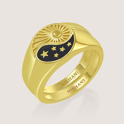 Gold-plated 925 silver ring from the Enishi collection, youthful dual-tone design celebrating bonds — product - front shot.