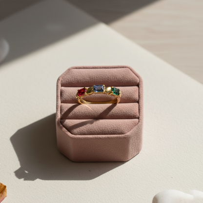Flat Lay of KiraKira Multicolour Ring | 925 Silver Gold-Plated from Nishani’s Kira Kira festive collection — handcrafted multicolour stones jewelry, ring in gold-plated 925 silver.