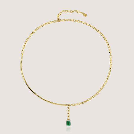 White Background - Front of KiraKira Emerald Choker | 925 Silver Gold-Plated from Nishani’s Kira Kira festive collection — handcrafted emerald jewelry, necklace in gold-plated 925 silver.
