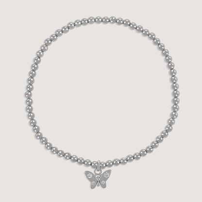 Front of Ukiyo Butterfly Charm Bracelet — a minimal, rhodium-plated 925 silver design crafted for everyday wear from Nishani’s Ukiyo collection.
