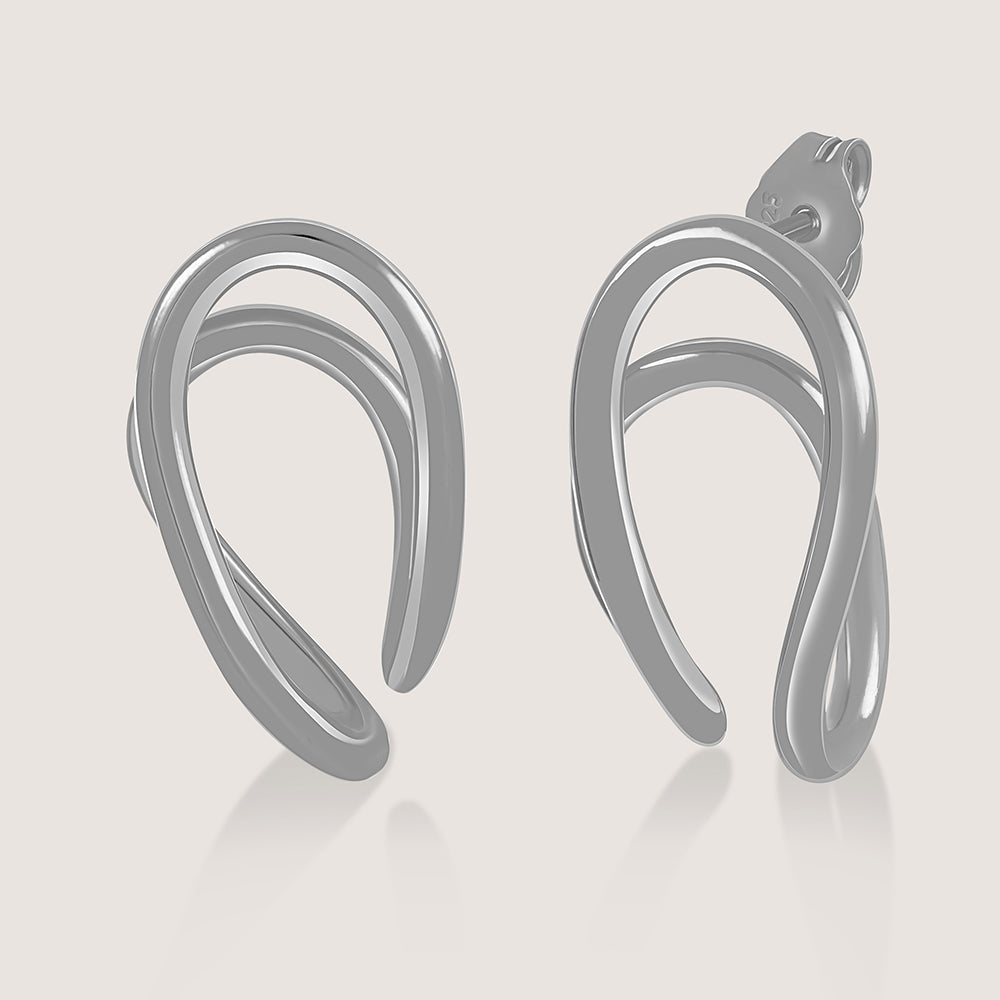 Front of Ukiyo Curved Studs — a minimal, rhodium-plated 925 silver design crafted for everyday wear from Nishani’s Ukiyo collection.