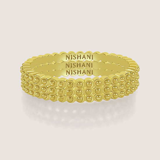 Front of Ukiyo Trio Ball Rings — a minimal, gold-plated 925 silver design crafted for everyday wear from Nishani’s Ukiyo collection.