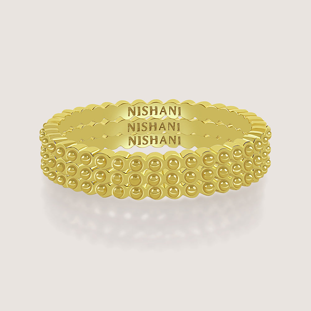 Front of Ukiyo Trio Ball Rings — a minimal, gold-plated 925 silver design crafted for everyday wear from Nishani’s Ukiyo collection.