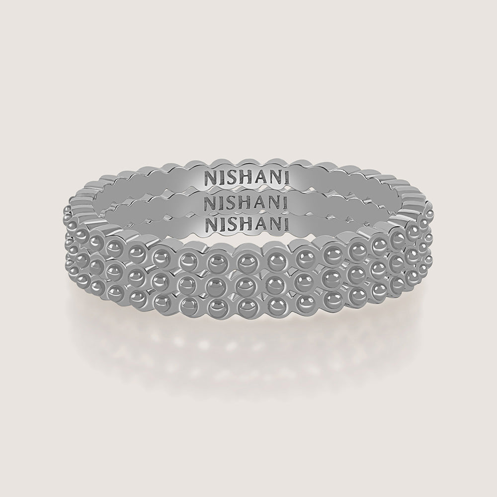 Front of Ukiyo Trio Ball Rings — a minimal, rhodium-plated 925 silver design crafted for everyday wear from Nishani’s Ukiyo collection.
