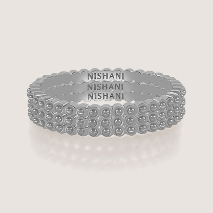 Front of Ukiyo Trio Ball Rings — a minimal, rhodium-plated 925 silver design crafted for everyday wear from Nishani’s Ukiyo collection.