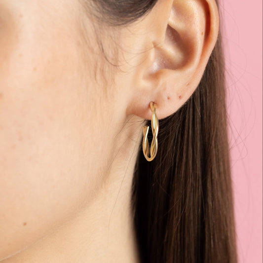 White Background - Front of Ukiyo twisted Hoops — a minimal, gold-plated 925 silver design crafted for everyday wear from Nishani’s Ukiyo collection.