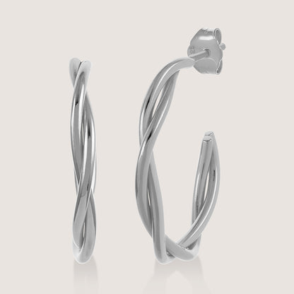 White Background - Front of Ukiyo twisted Hoops — a minimal, rhodium-plated 925 silver design crafted for everyday wear from Nishani’s Ukiyo collection.