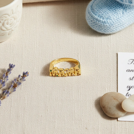 Gold-plated 925 silver Mama ring, a minimal and meaningful piece celebrating motherhood