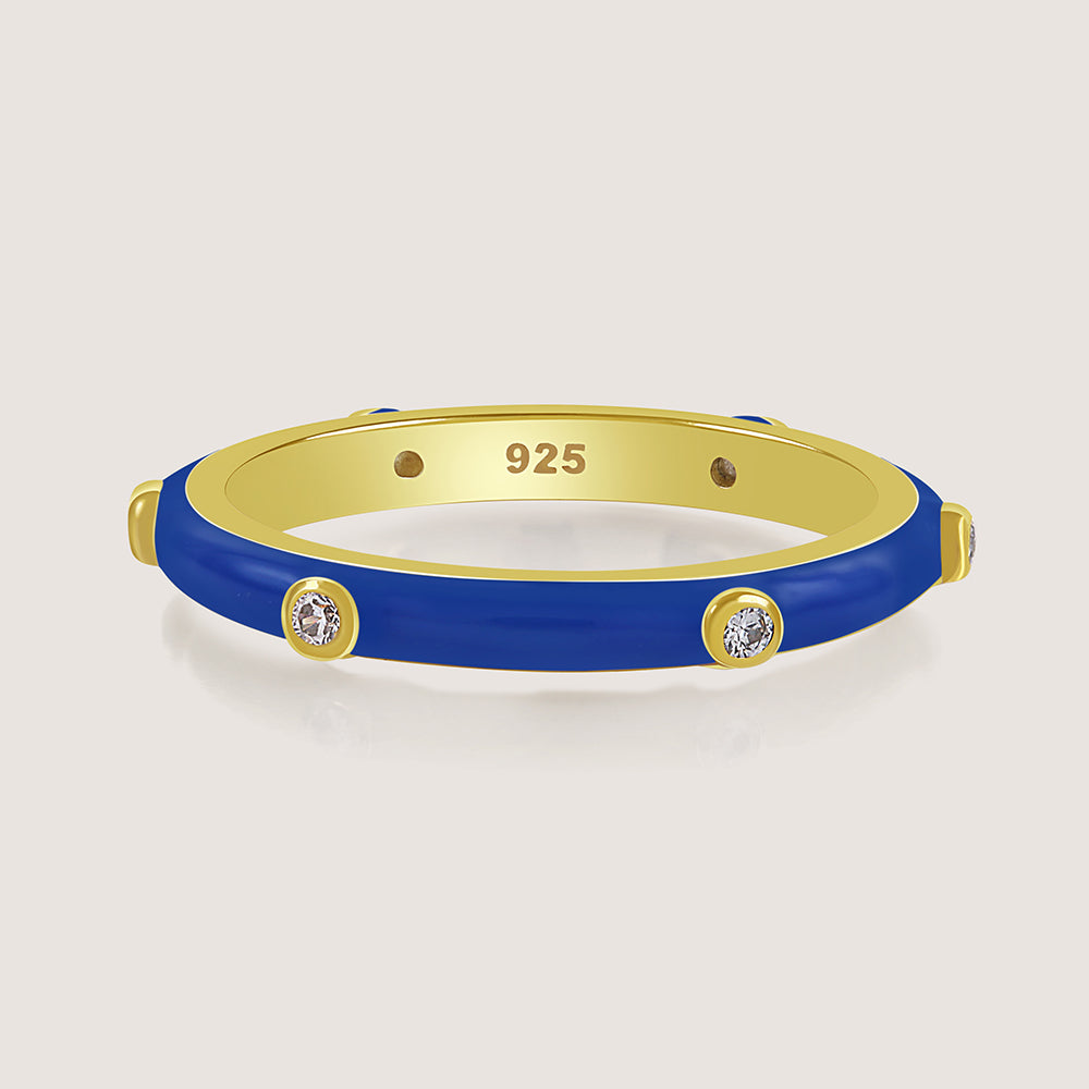 Gold-plated 925 silver multi-colour bands from the Enishi collection, celebrating unity and individuality — product - dark blue front shot.