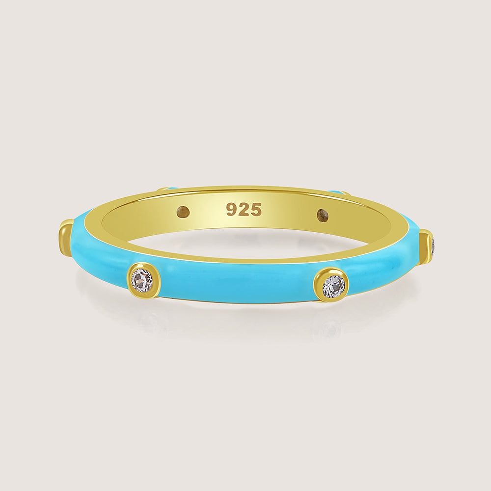 Gold-plated 925 silver multi-colour bands from the Enishi collection, celebrating unity and individuality — product - light blue front shot.