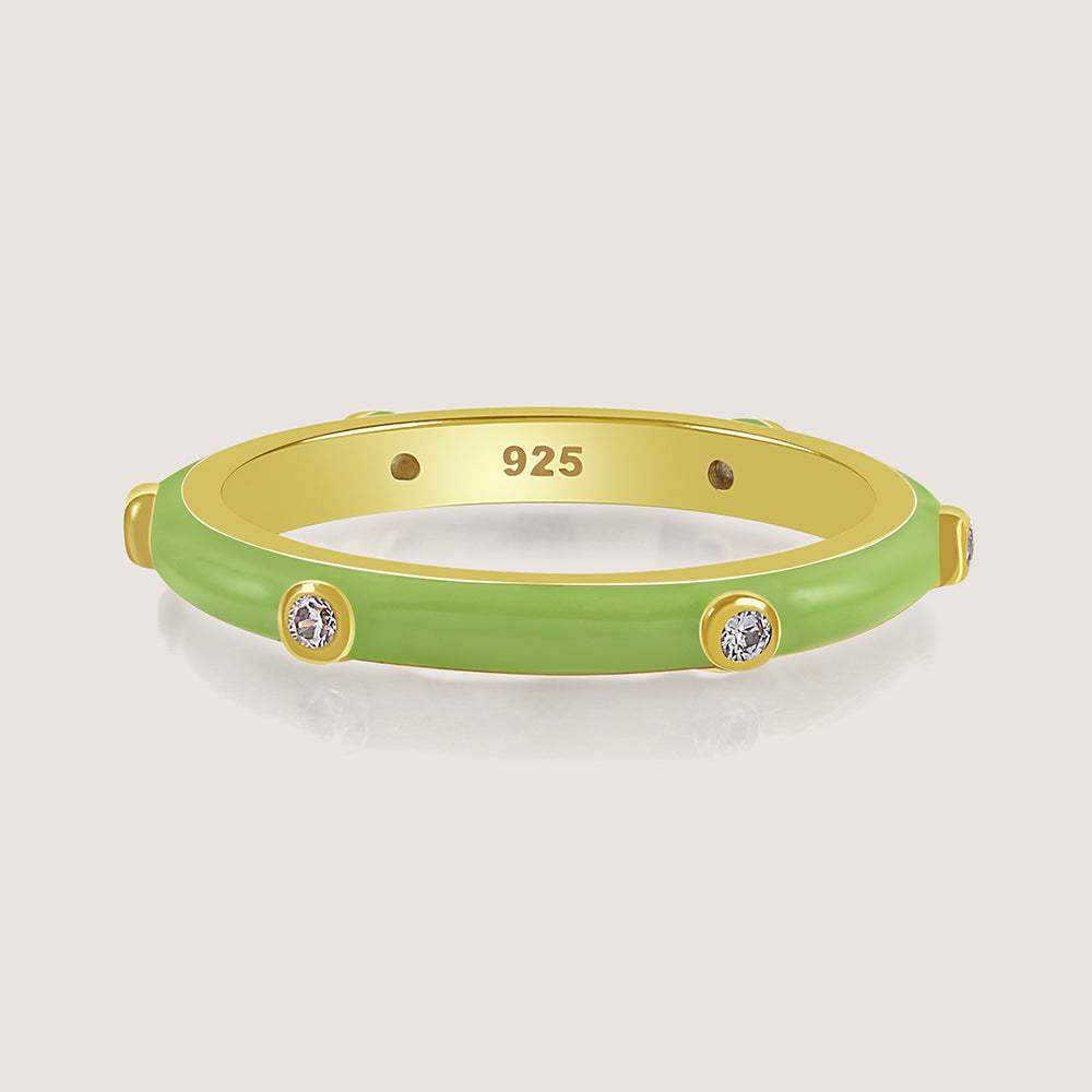 Gold-plated 925 silver multi-colour bands from the Enishi collection, celebrating unity and individuality — product - light green front shot.
