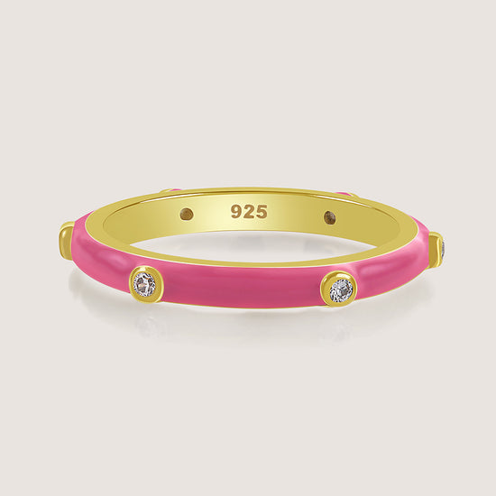 Gold-plated 925 silver multi-colour bands from the Enishi collection, celebrating unity and individuality — product - pink front shot.