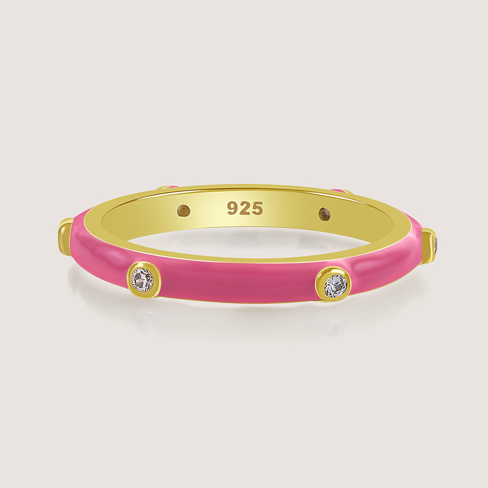 Gold-plated 925 silver multi-colour bands from the Enishi collection, celebrating unity and individuality — product - pink front shot.