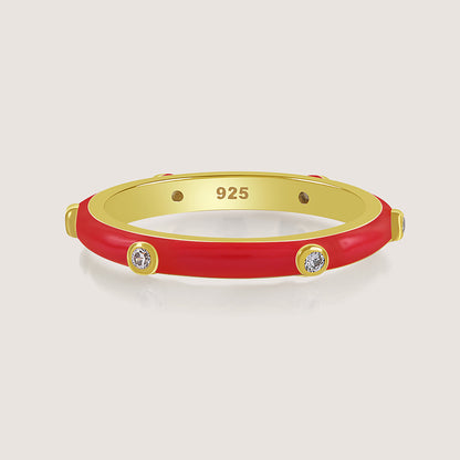 Gold-plated 925 silver multi-colour bands from the Enishi collection, celebrating unity and individuality — product - red front shot.