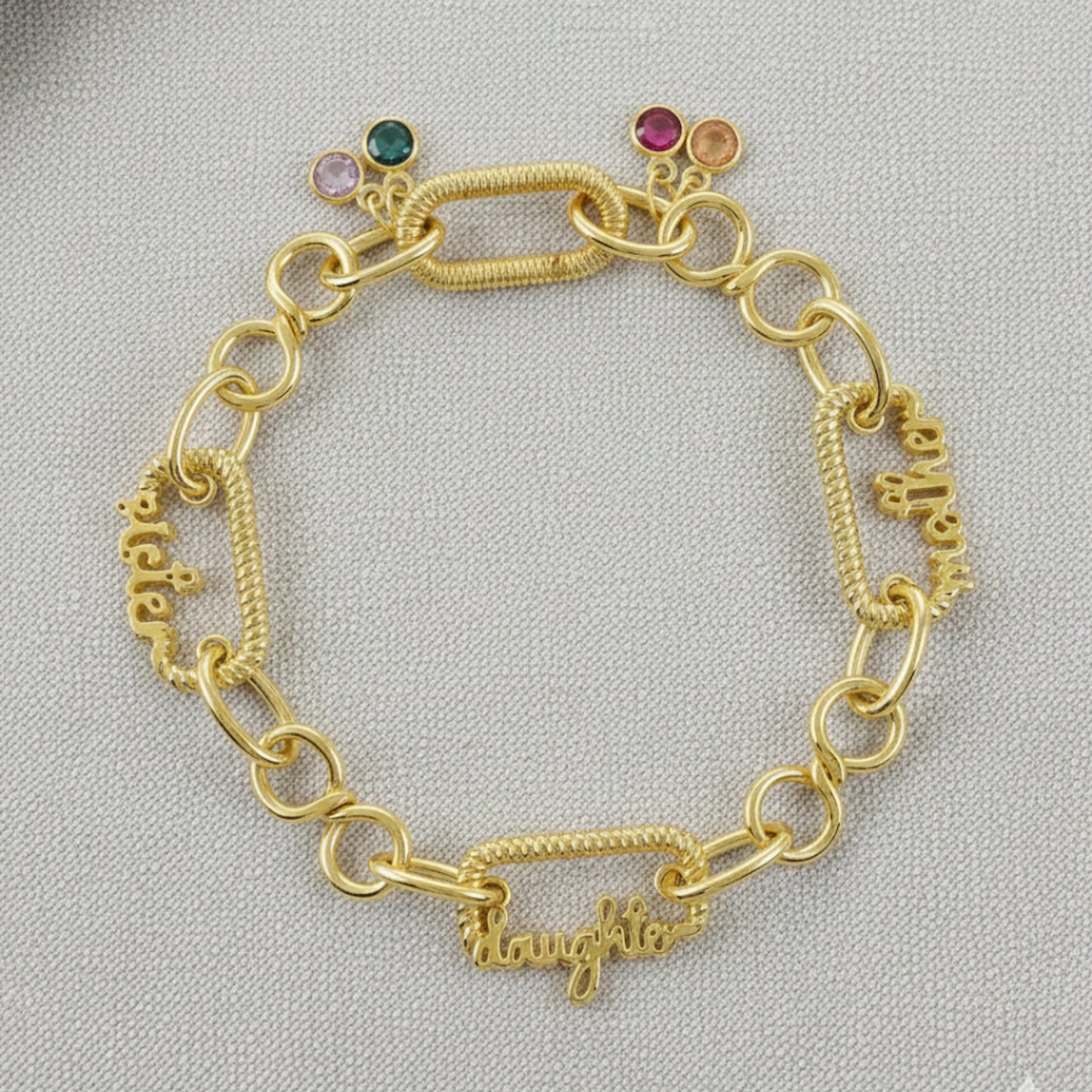 Gold-plated 925 silver trio bracelet with stone charms, symbolizing togetherness and love