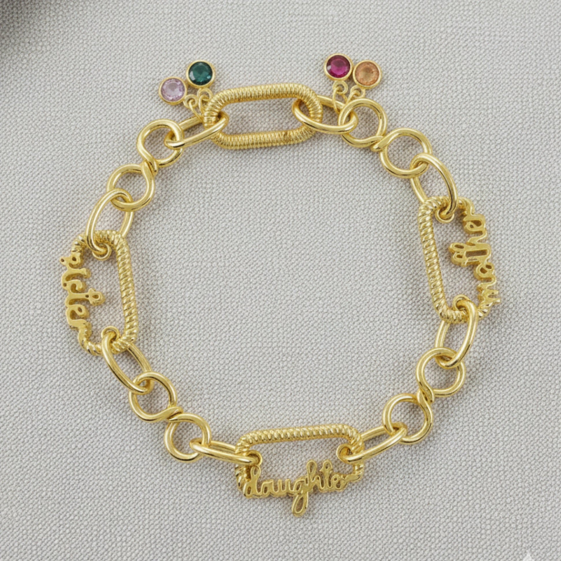 Gold-plated 925 silver trio bracelet with stone charms, symbolizing togetherness and love