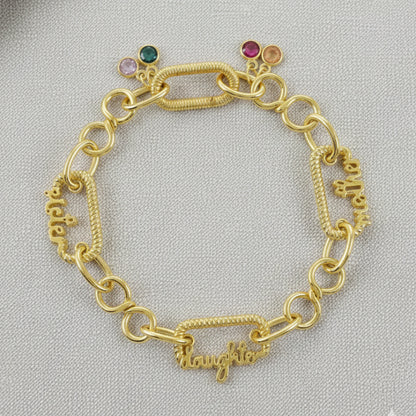 Gold-plated 925 silver trio bracelet with stone charms, symbolizing togetherness and love