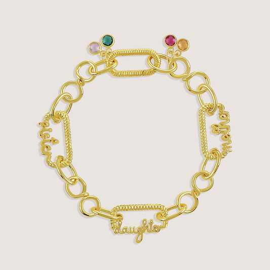 Gold-plated 925 silver trio bracelet with stone charms, symbolizing togetherness and love