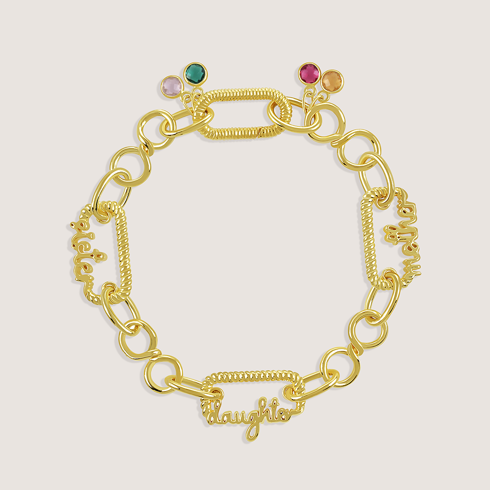 Gold-plated 925 silver trio bracelet with stone charms, symbolizing togetherness and love