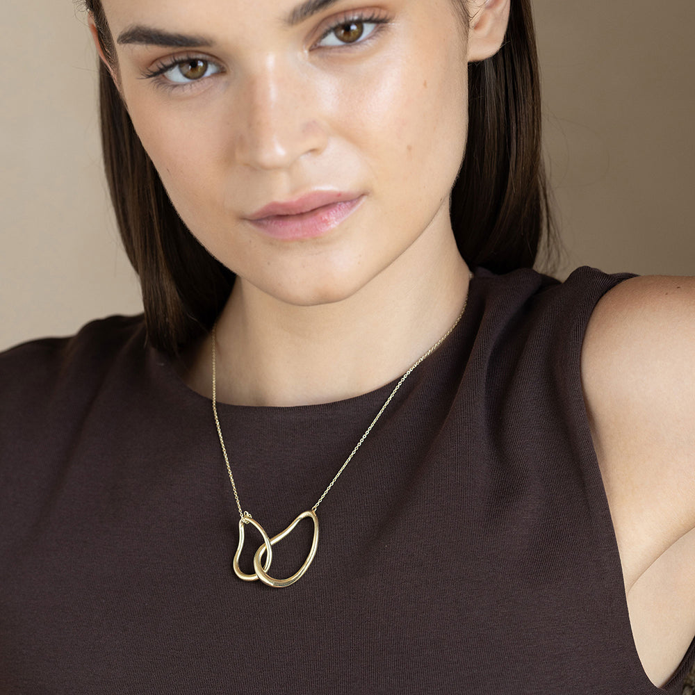 Gold and rhodium connect necklace in 925 silver, statement sculptural pendant 