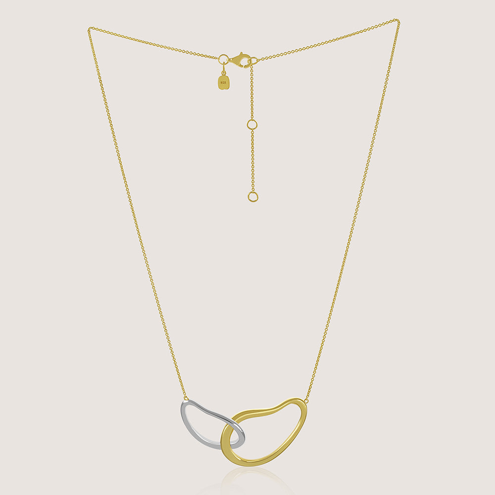 Gold and rhodium connect necklace in 925 silver, statement sculptural pendant 