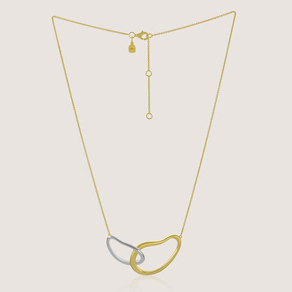 Gold and rhodium connect necklace in 925 silver, statement sculptural pendant 